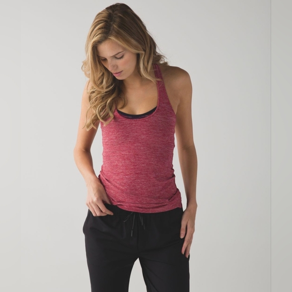 Lululemon Cool Racerback Heathered Cranberry Tank Approx 2 12" PTP - Picture 2 of 7